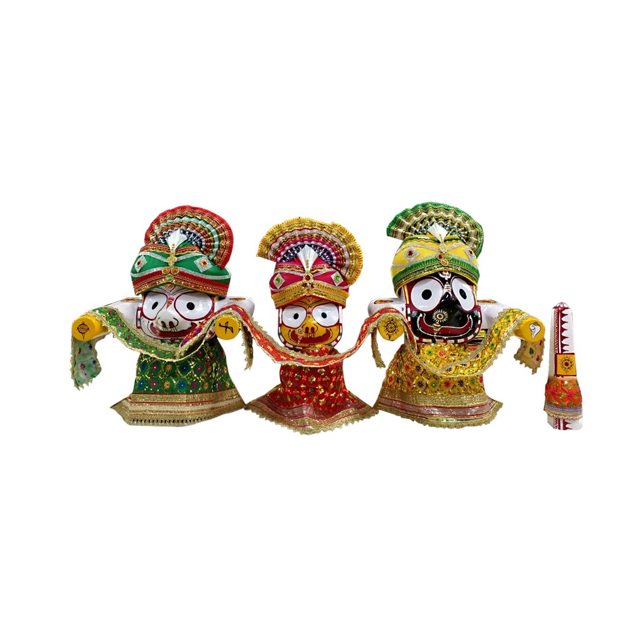 Handcrafted Divine Trio: Lord Jagannath, Lord Balabhadra & Devi Subhadra in Regal Attire